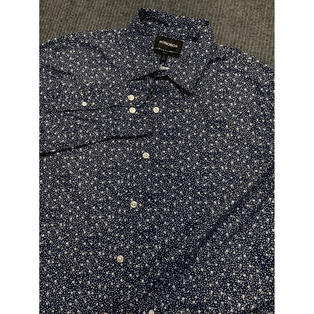 Bonobos Slim Fit Shirt Mens Large Navy Blue White Floral Stretch Nylon Spandex